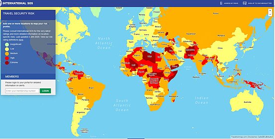 Weltkarte zur Sicherheitslage 2020