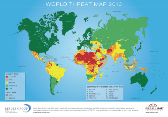 2016 - Sicherheitsrisiken, Entführungsrisiken, Piraterie.